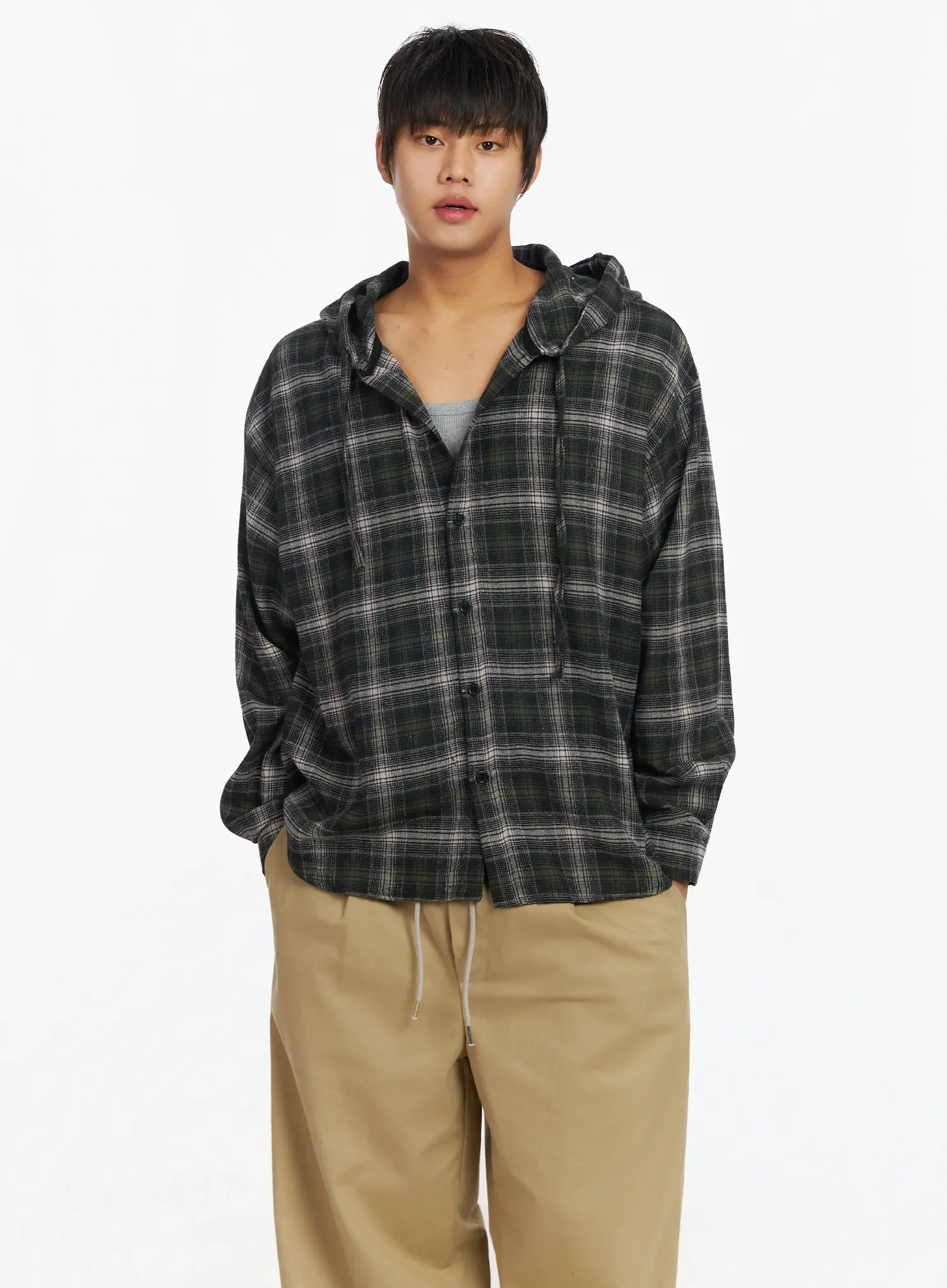 Men's Vintage Plaid Hooded Flannel IJ527 - Image 2