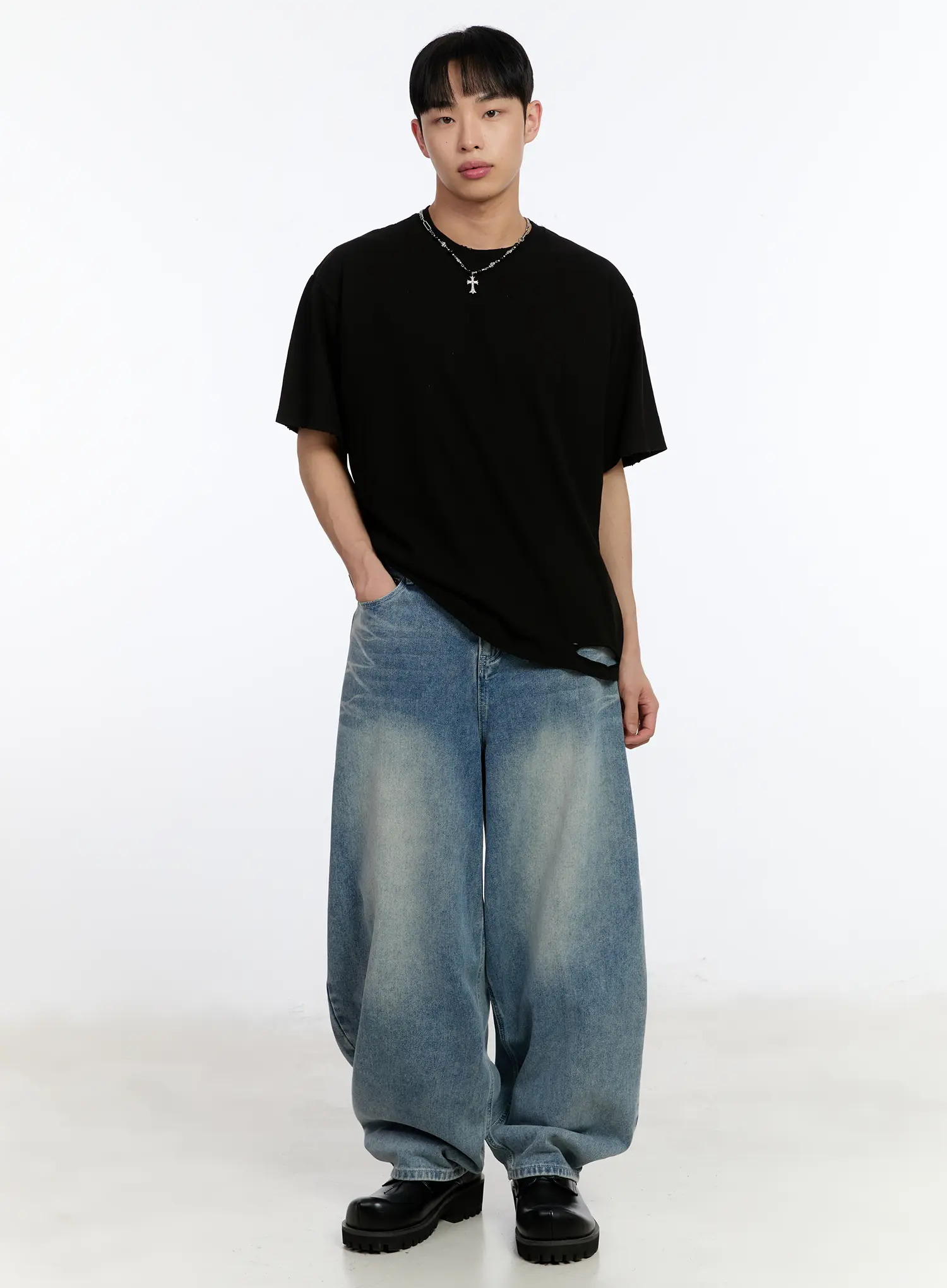 Men's Vintage Wash Baggy Jeans IA507 - Image 3