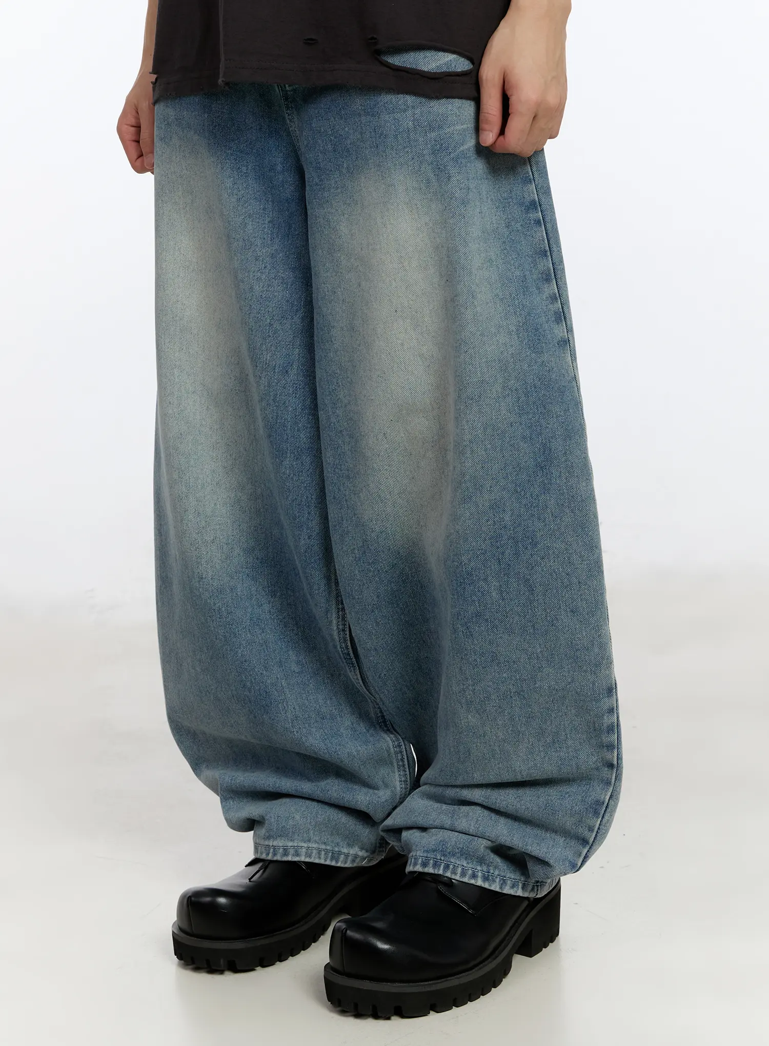 Men's Vintage Wash Baggy Jeans IA507 - Image 5