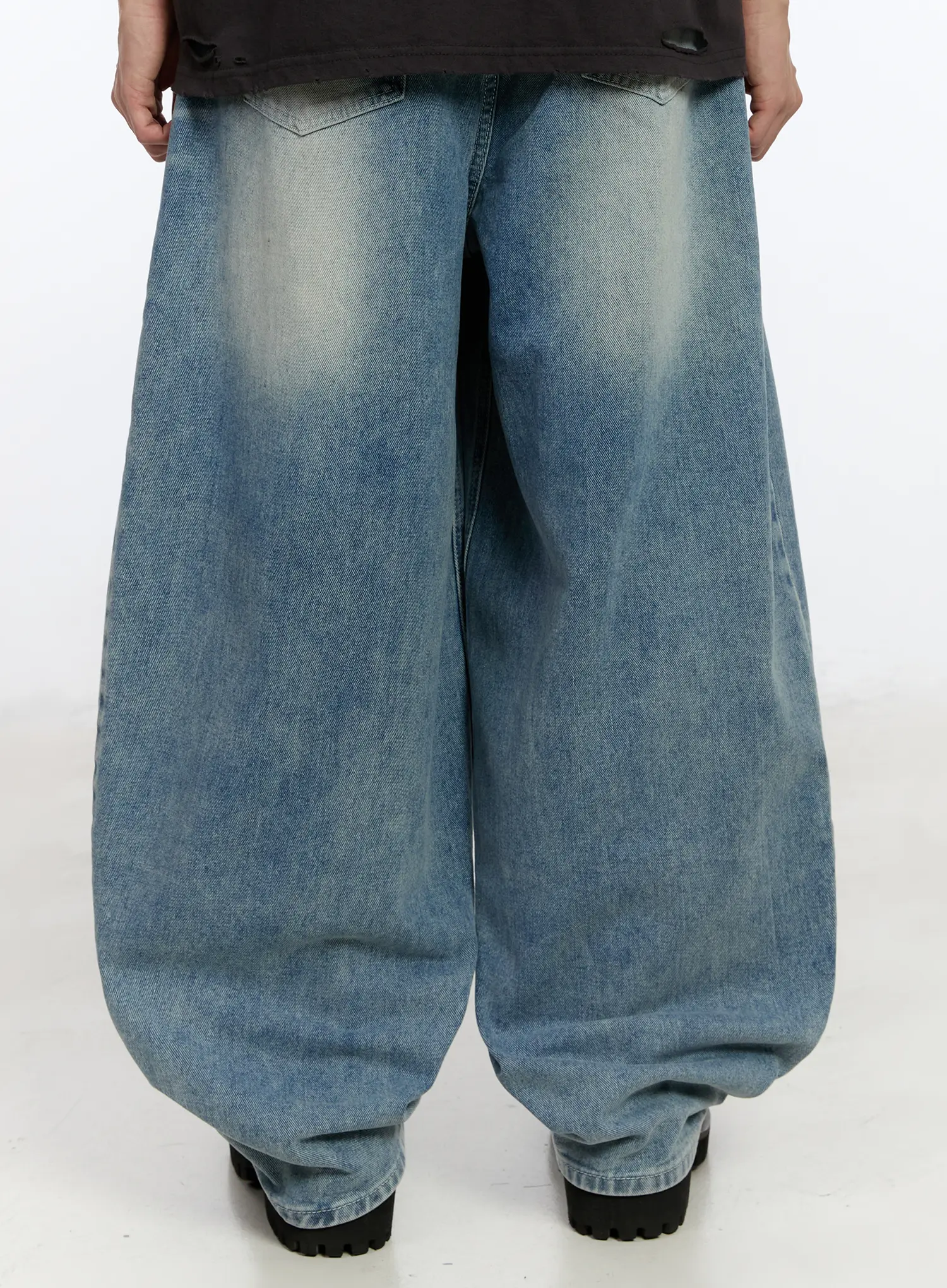 Men's Vintage Wash Baggy Jeans IA507 - Image 7
