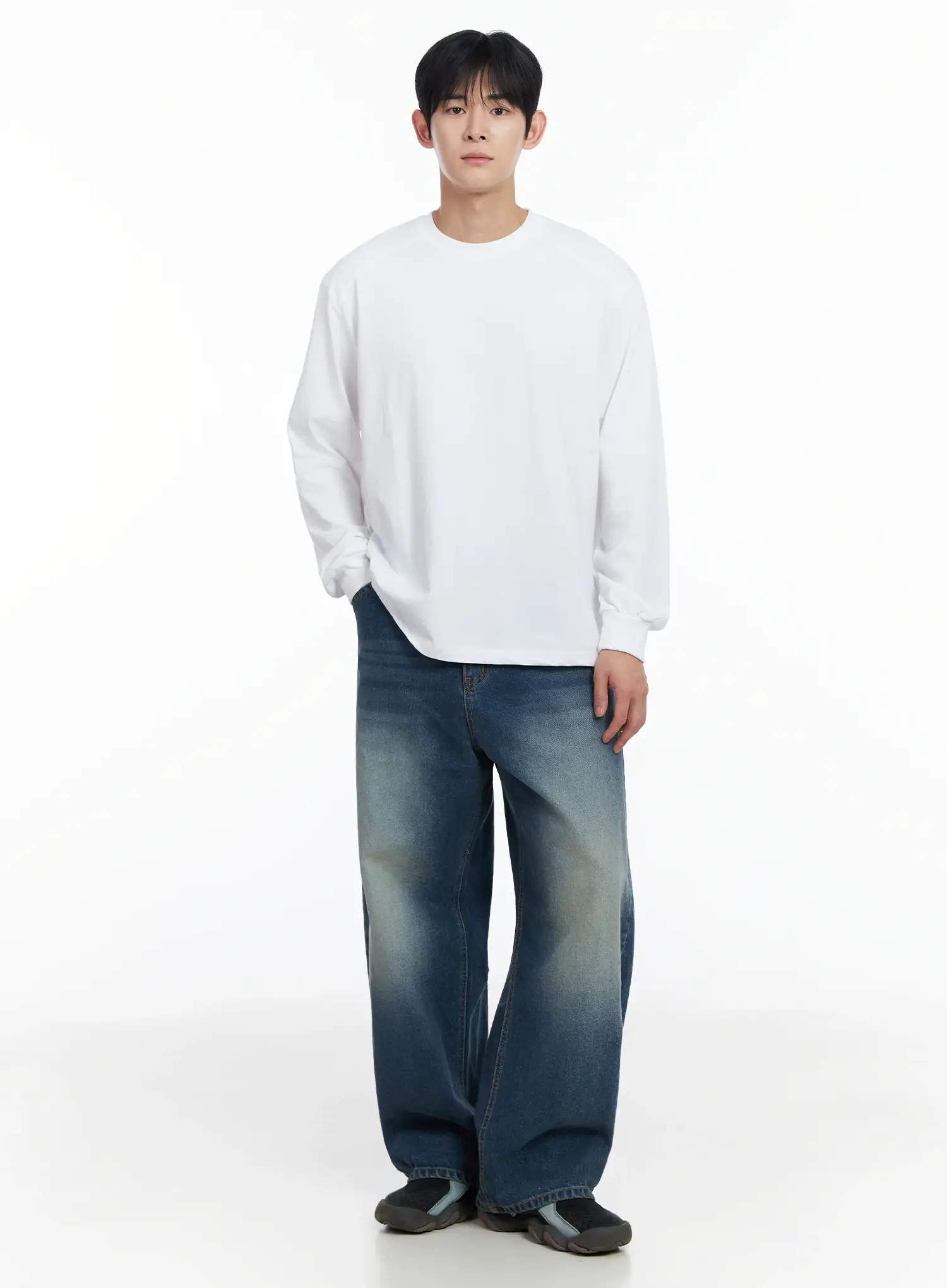 Men's Vintage Wash Wide-Leg Jeans IF516 - Image 11