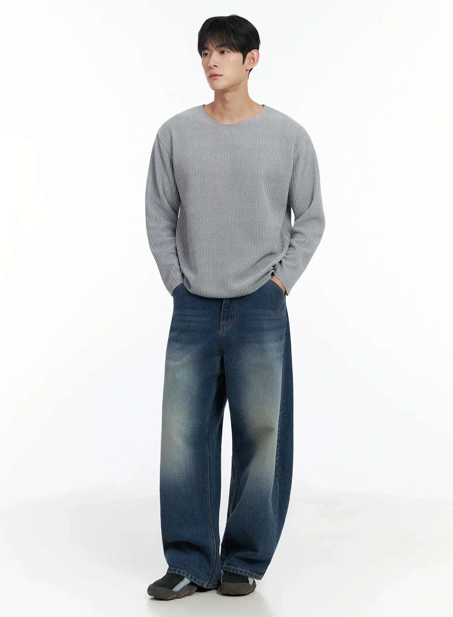 Men's Vintage Wash Wide-Leg Jeans IF516 - Image 9