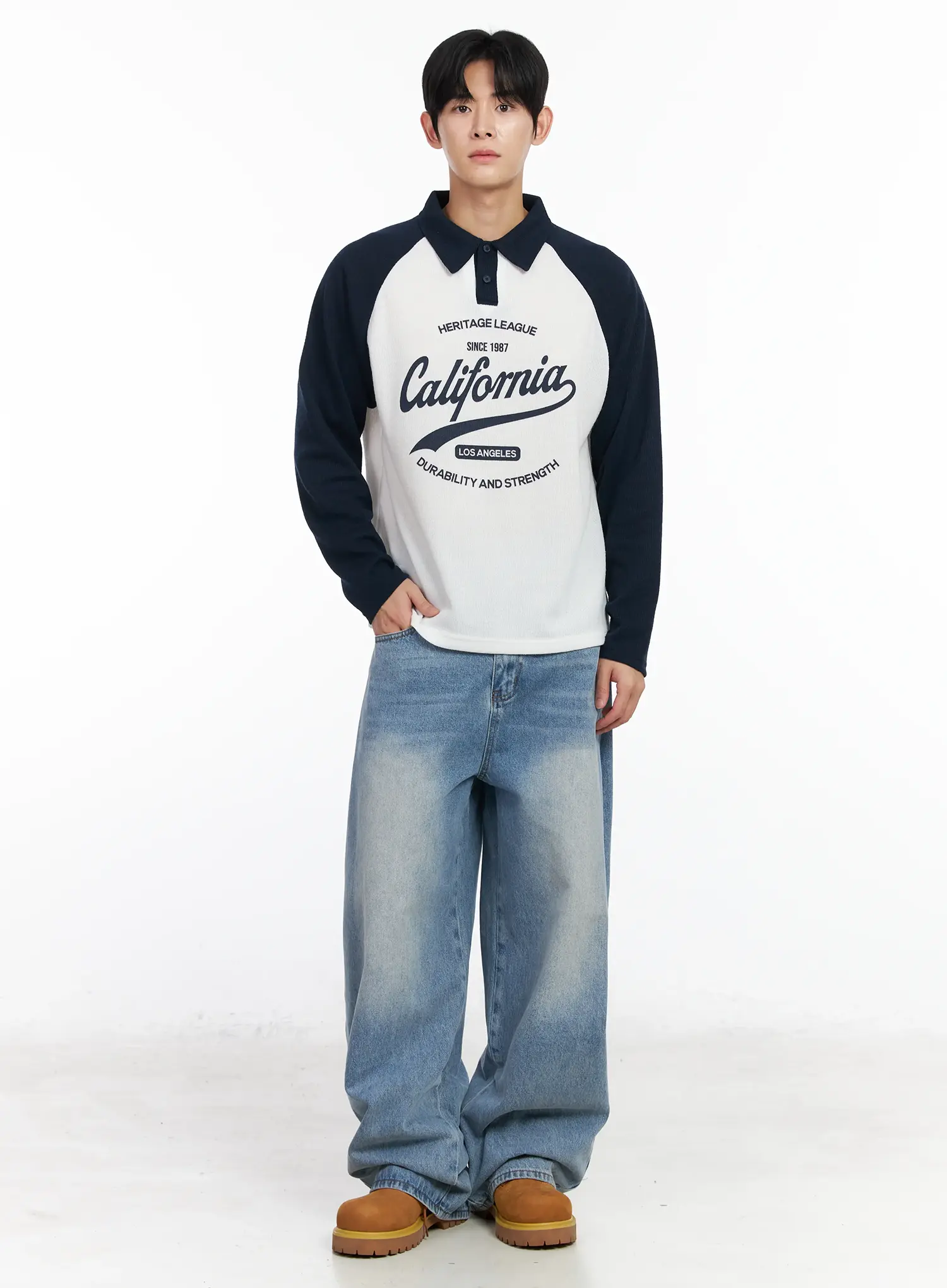 Men's Vintage-Wash Wide Leg Jeans IM518 - Image 10