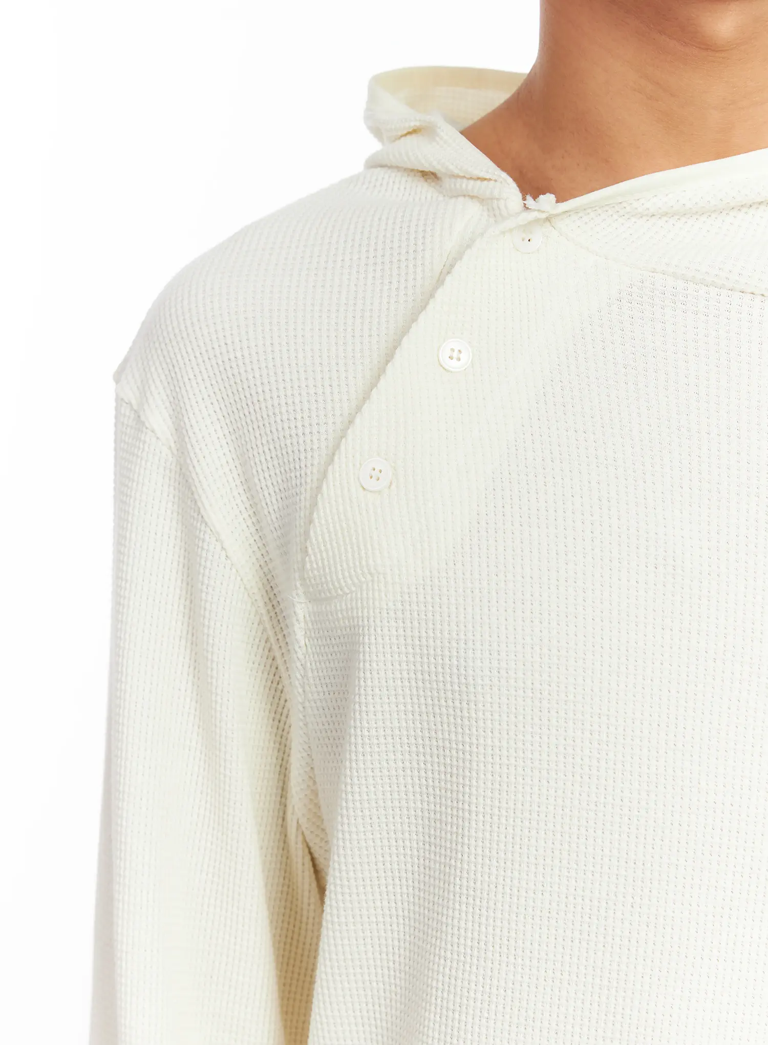 Men's Waffle Knit Henley Neck Hoodie IF504 - Image 10