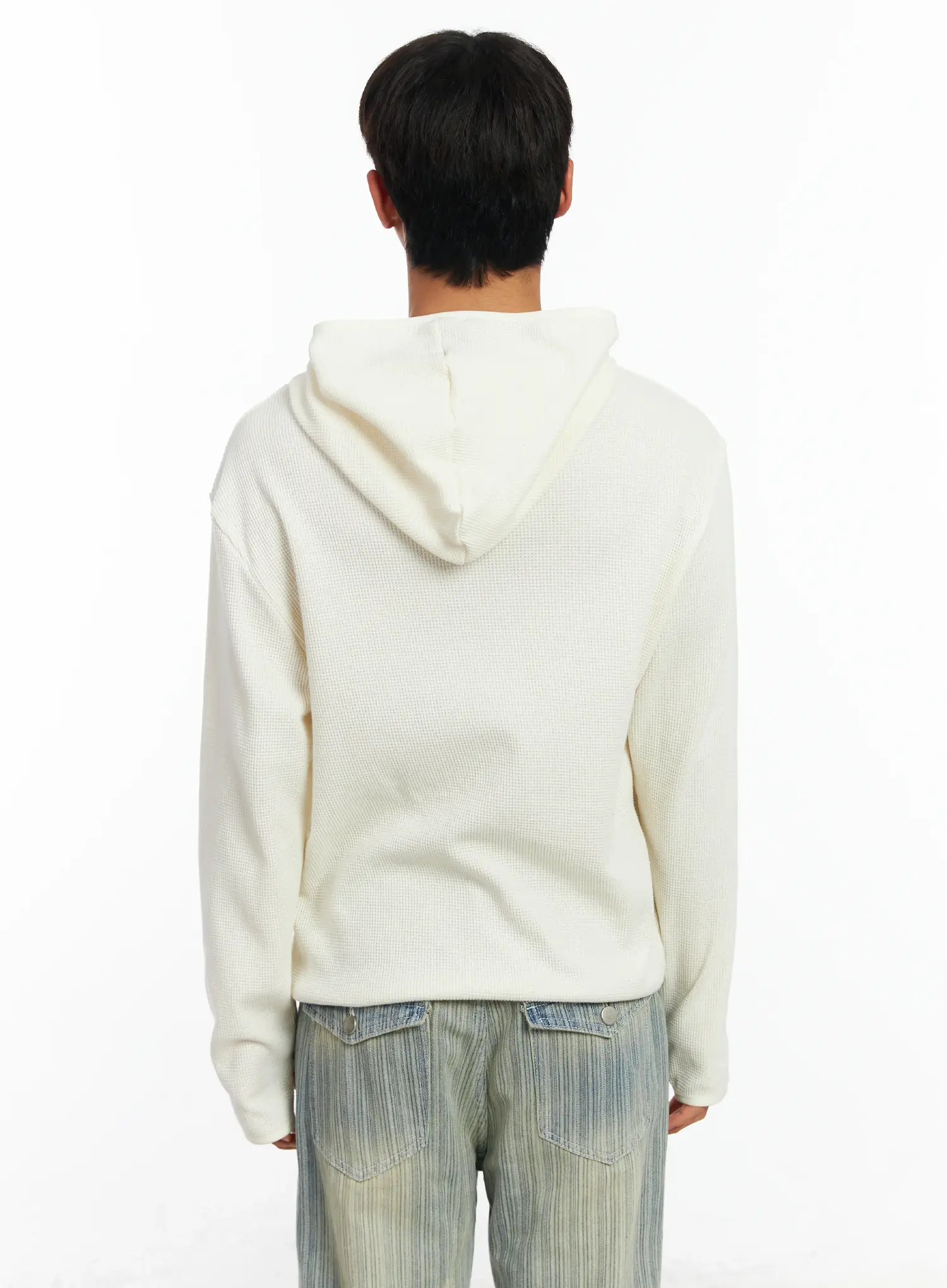 Men's Waffle Knit Henley Neck Hoodie IF504 - Image 5