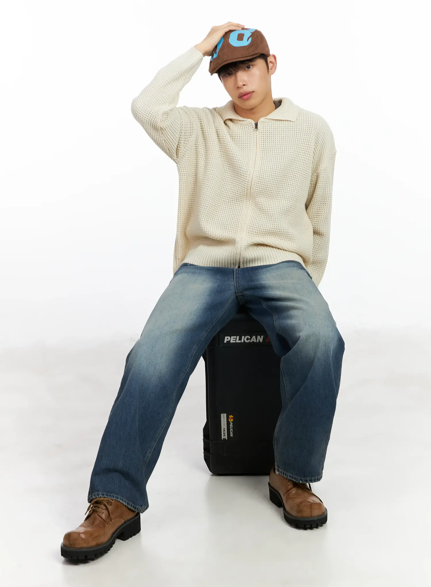 Men's Waffle Knit Zip-Up Cardigan IM511