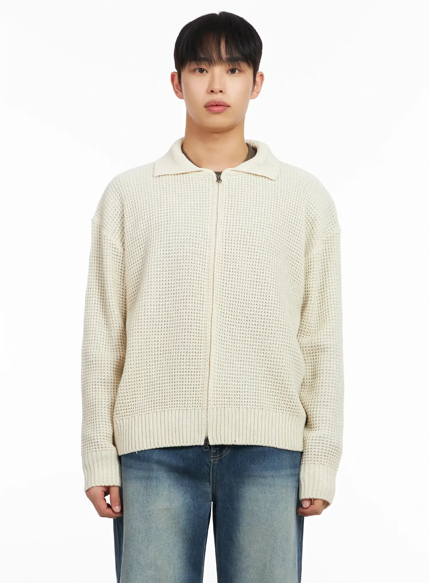 Men's Waffle Knit Zip-Up Cardigan IM511 - Image 11