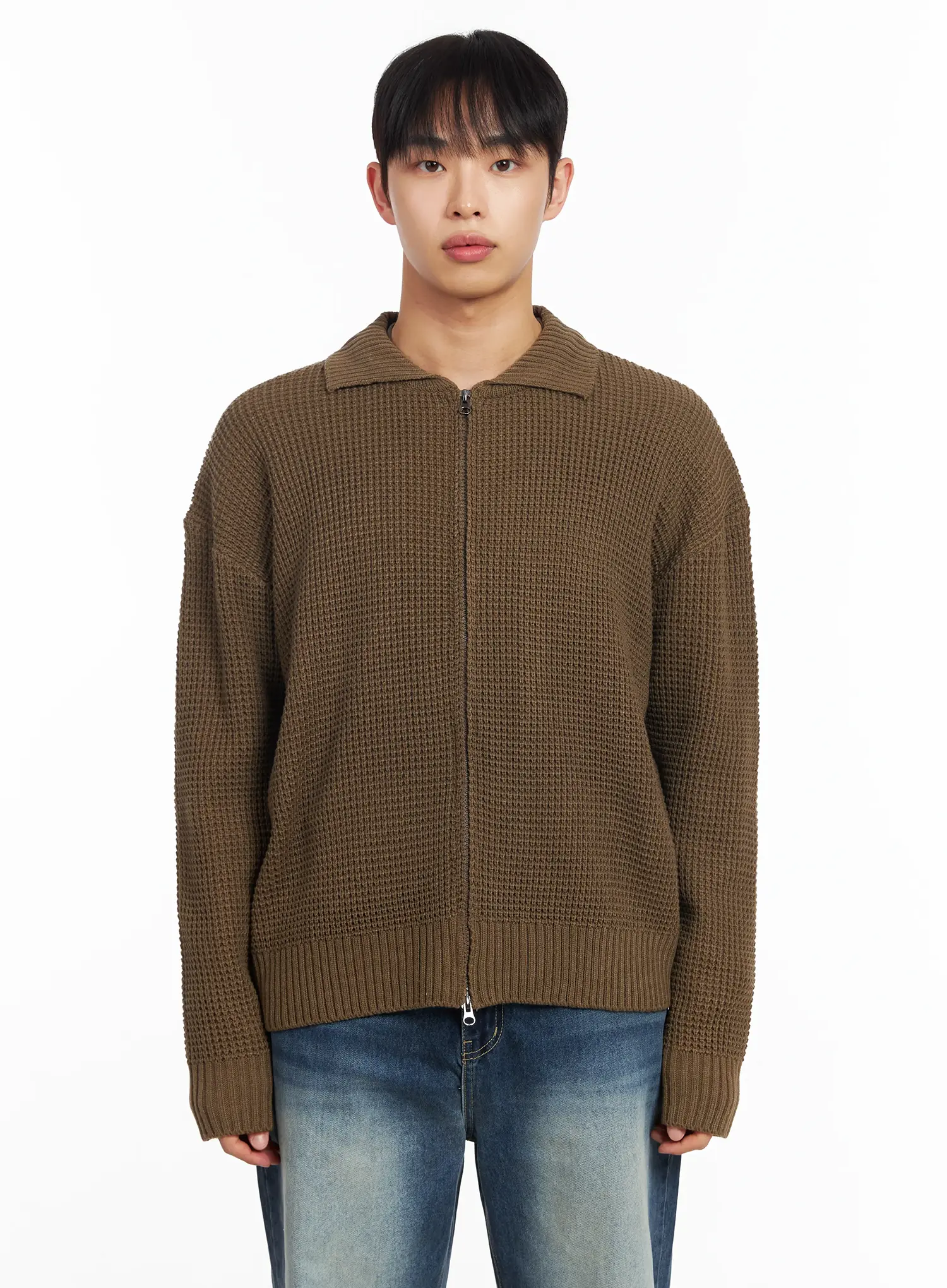 Men's Waffle Knit Zip-Up Cardigan IM511 - Image 13