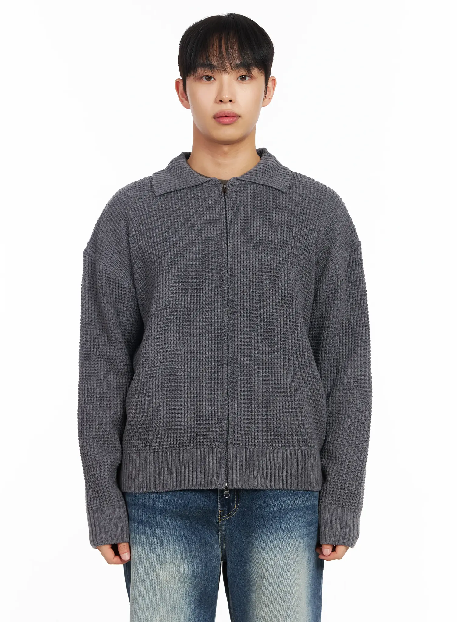 Men's Waffle Knit Zip-Up Cardigan IM511 - Image 14