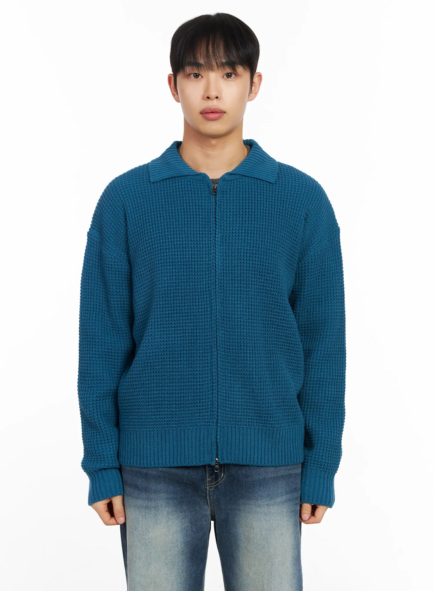 Men's Waffle Knit Zip-Up Cardigan IM511 - Image 15