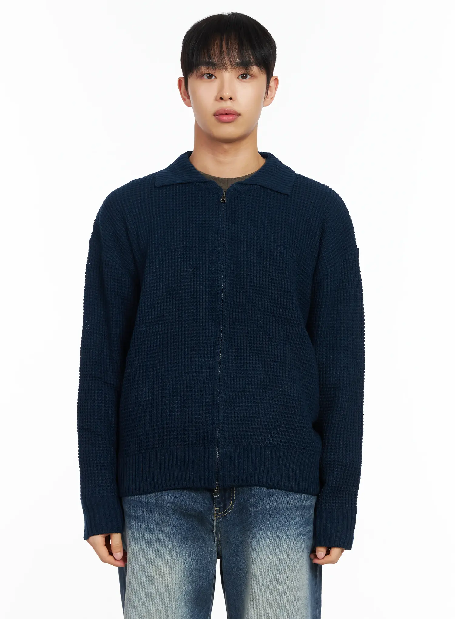 Men's Waffle Knit Zip-Up Cardigan IM511 - Image 16