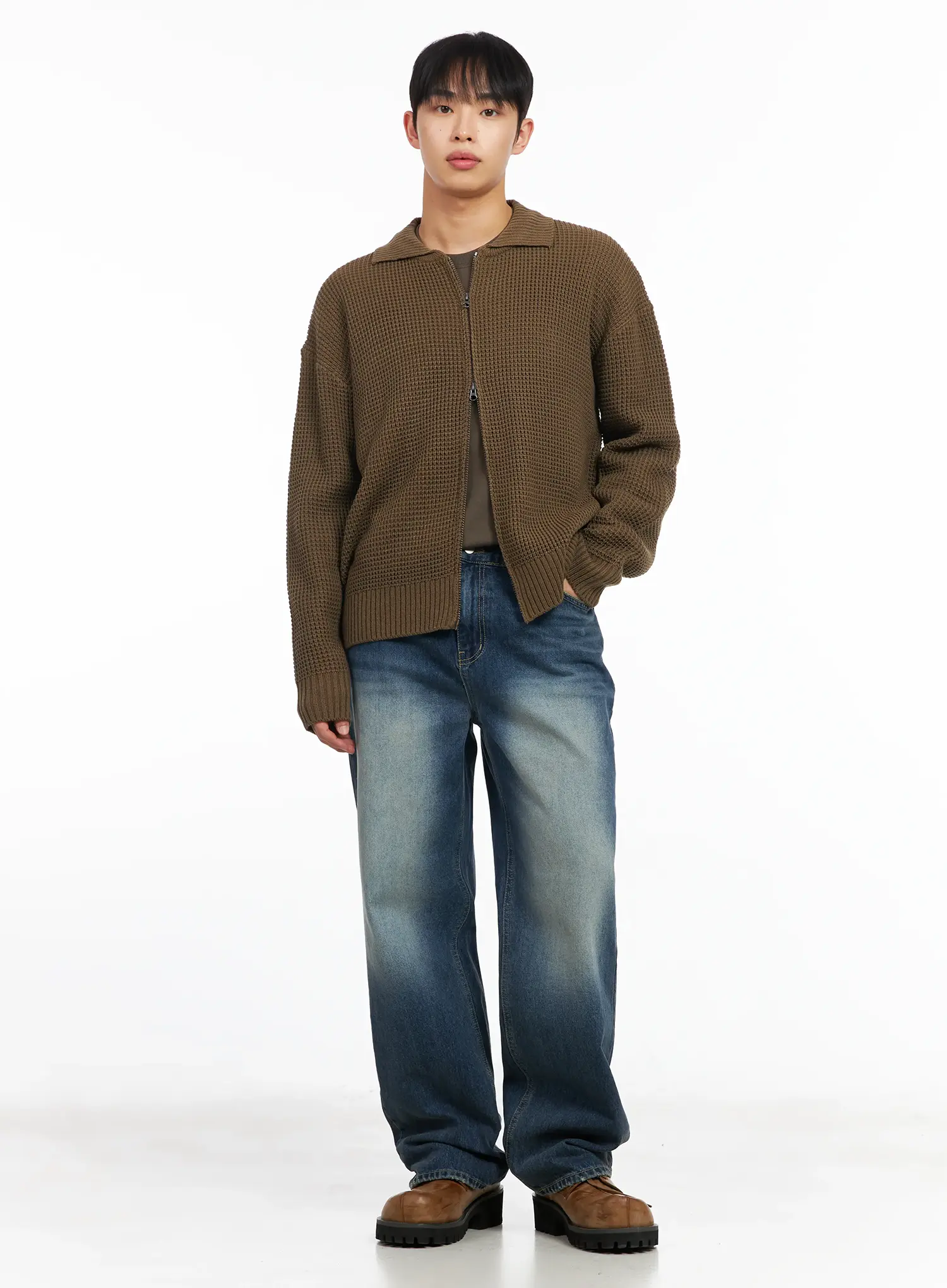 Men's Waffle Knit Zip-Up Cardigan IM511 - Image 2