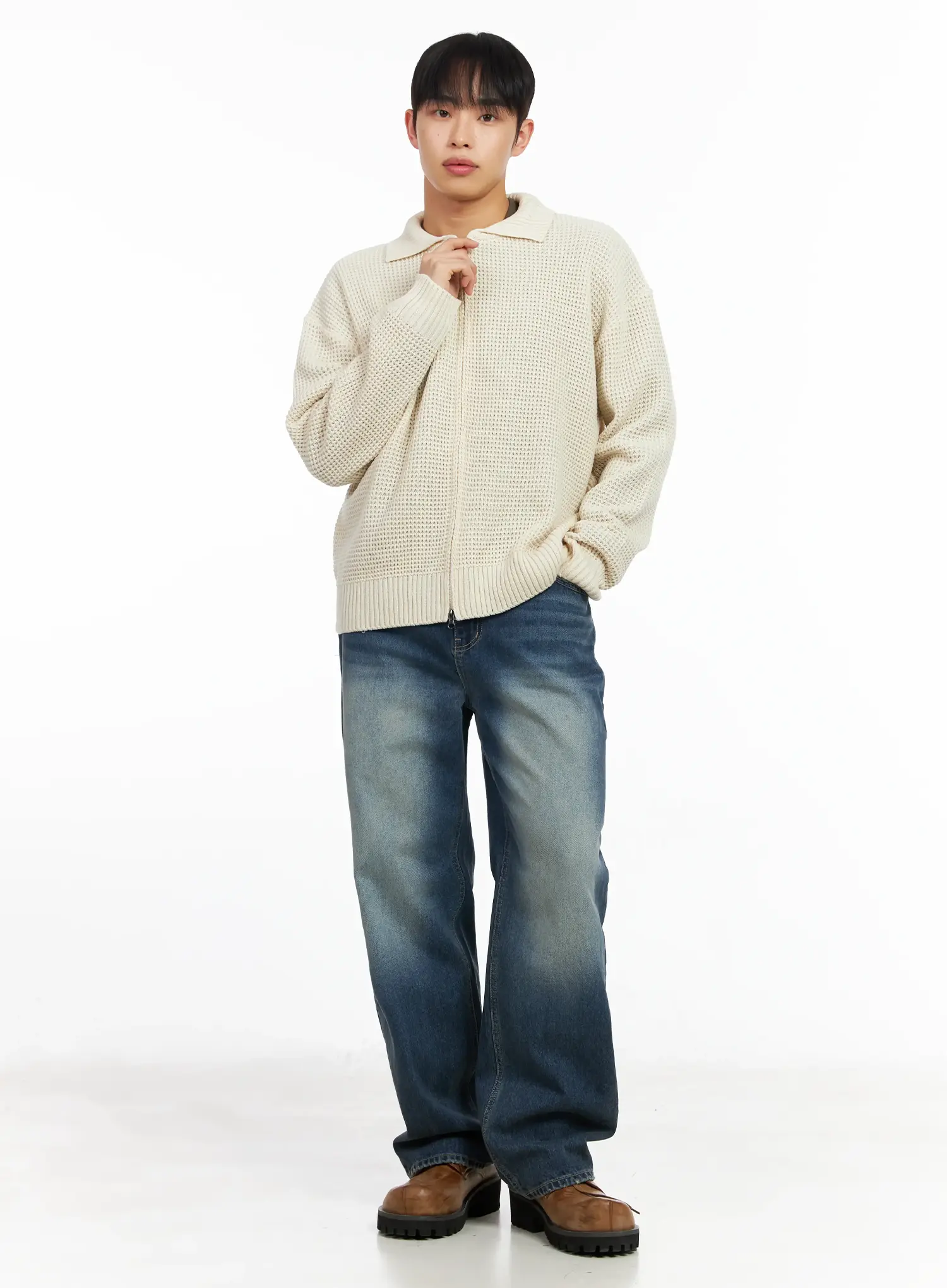 Men's Waffle Knit Zip-Up Cardigan IM511 - Image 3