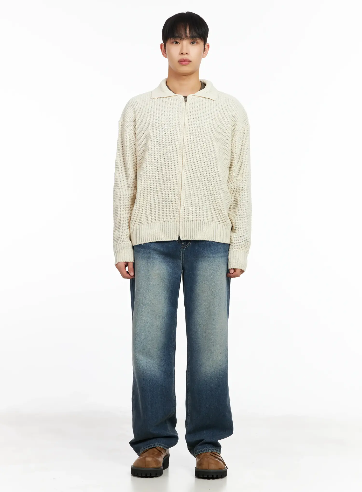Men's Waffle Knit Zip-Up Cardigan IM511 - Image 4