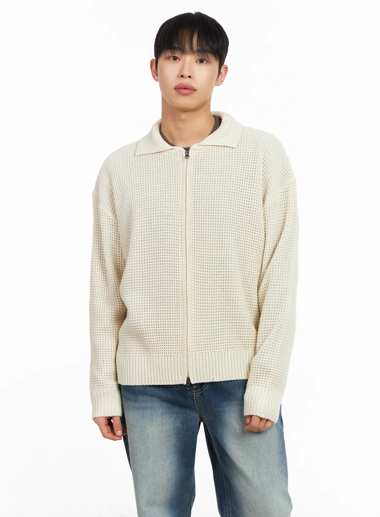 Men's Waffle Knit Zip-Up Cardigan IM511 - Image 7
