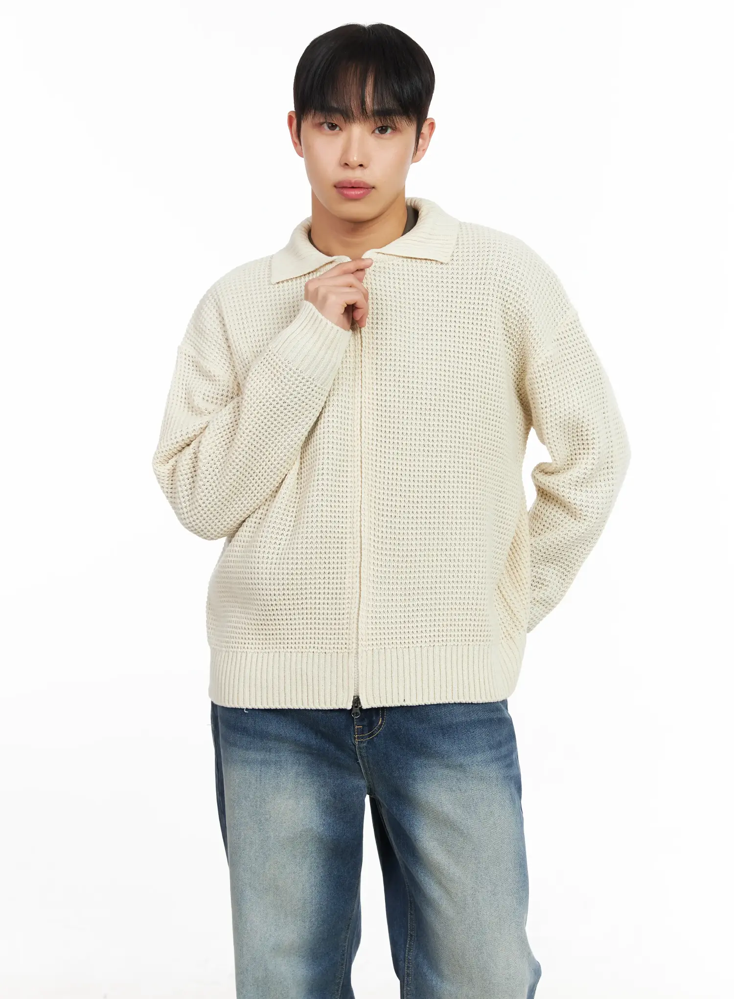 Men's Waffle Knit Zip-Up Cardigan IM511 - Image 8