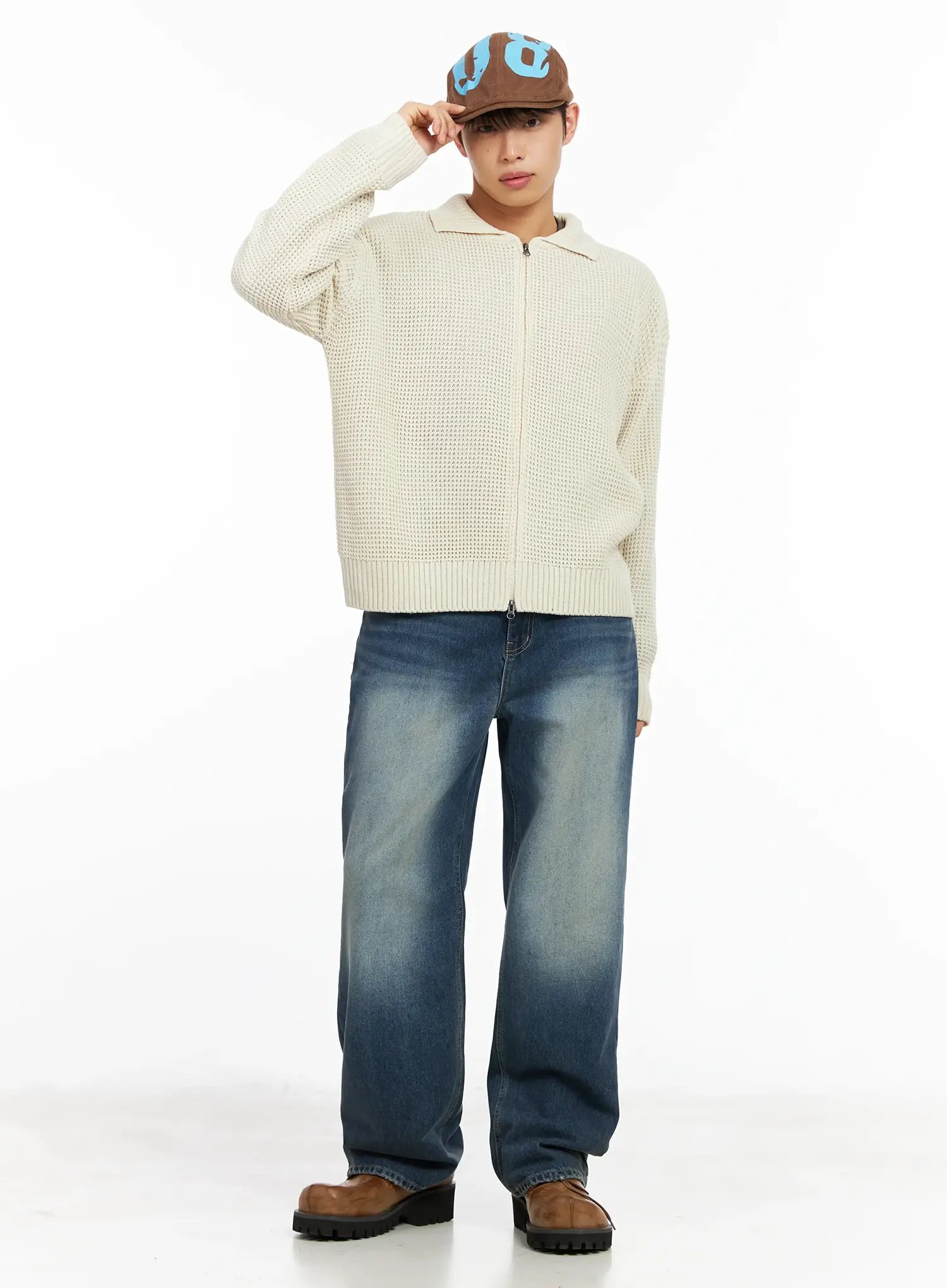 Men's Waffle Knit Zip-Up Cardigan IM511 - Image 9