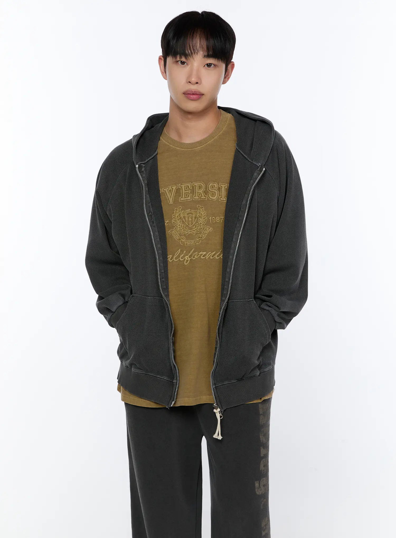 Men's Waffle Zip Up Hoodie IA520 - Image 3