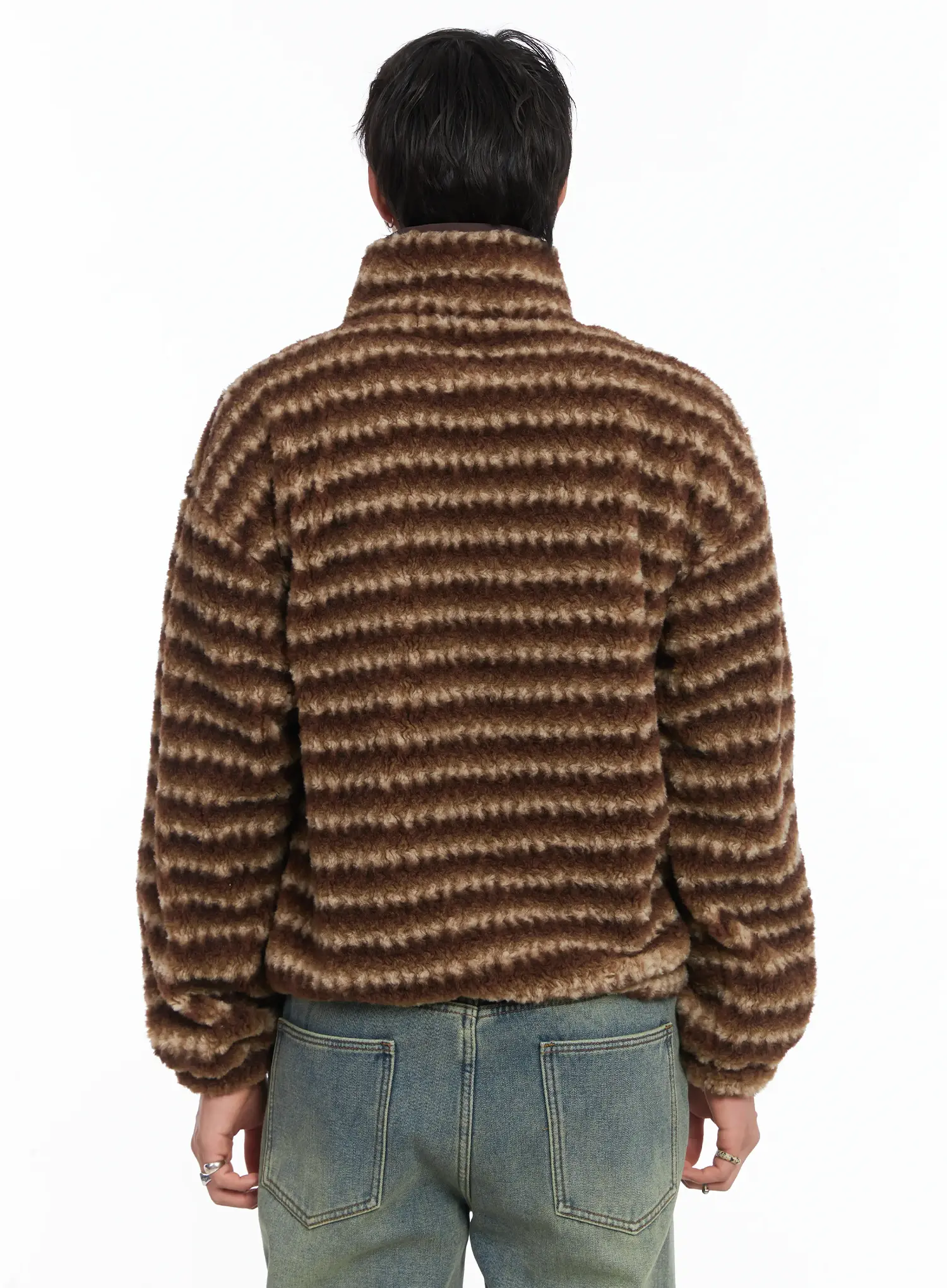 Men's Warm Fleece Striped Quarter Zip-Up IJ512 - Image 5