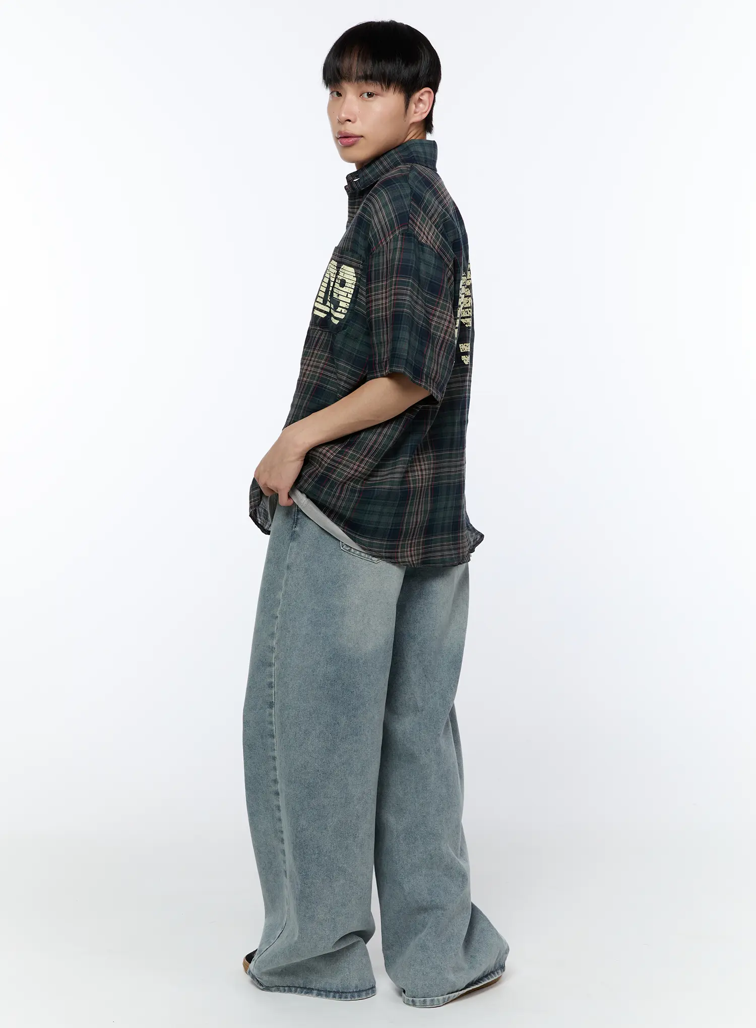 Men's Washed Baggy Jeans IA520 - Image 9