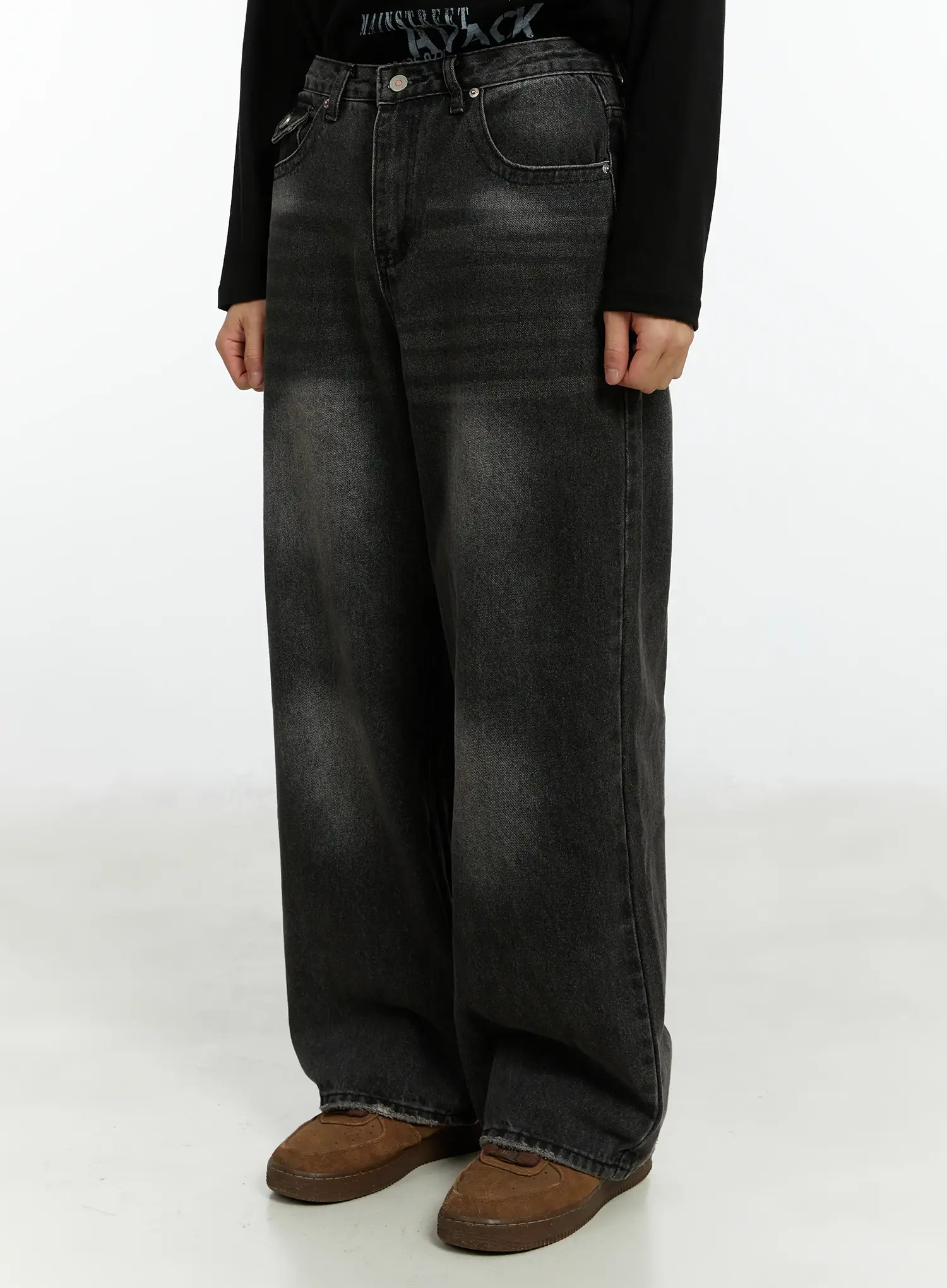 Men's Washed Black Wide Leg Jeans IF511 - Image 5