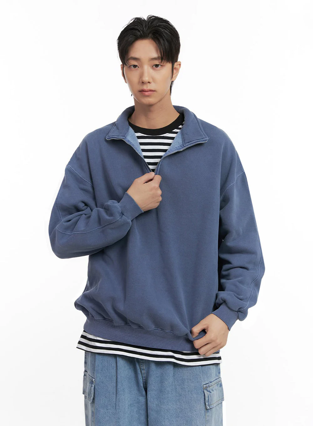 Men's Washed Cotton Half-Zip Crewneck ID406