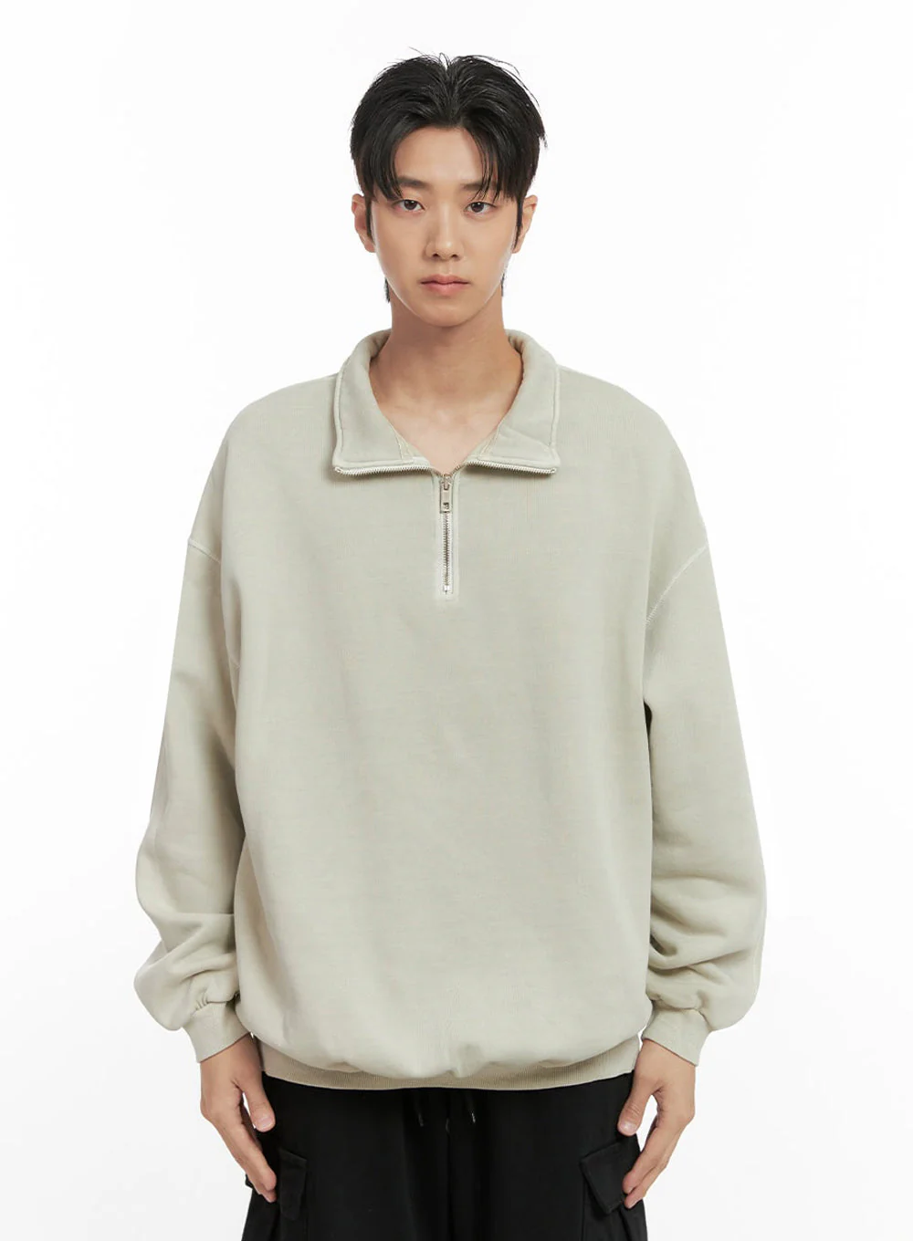 Men's Washed Cotton Half-Zip Crewneck ID406 - Image 10