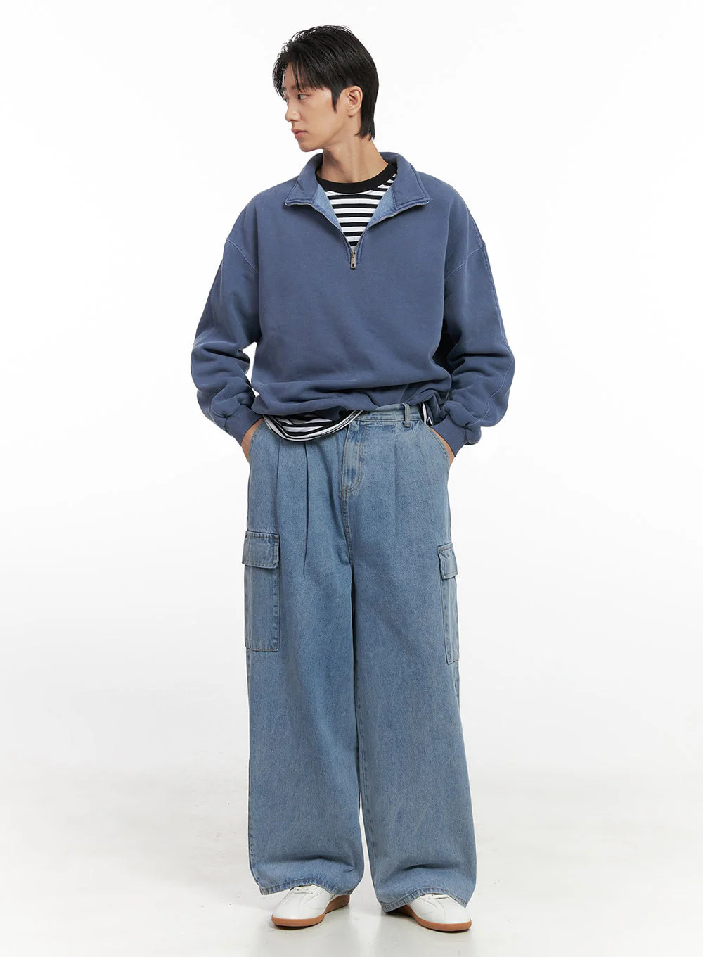 Men's Washed Cotton Half-Zip Crewneck ID406 - Image 2