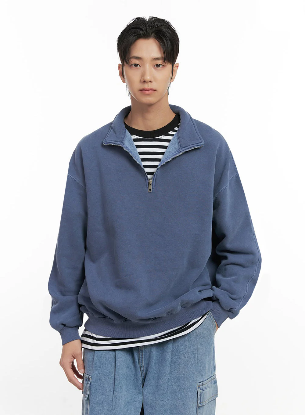 Men's Washed Cotton Half-Zip Crewneck ID406 - Image 3