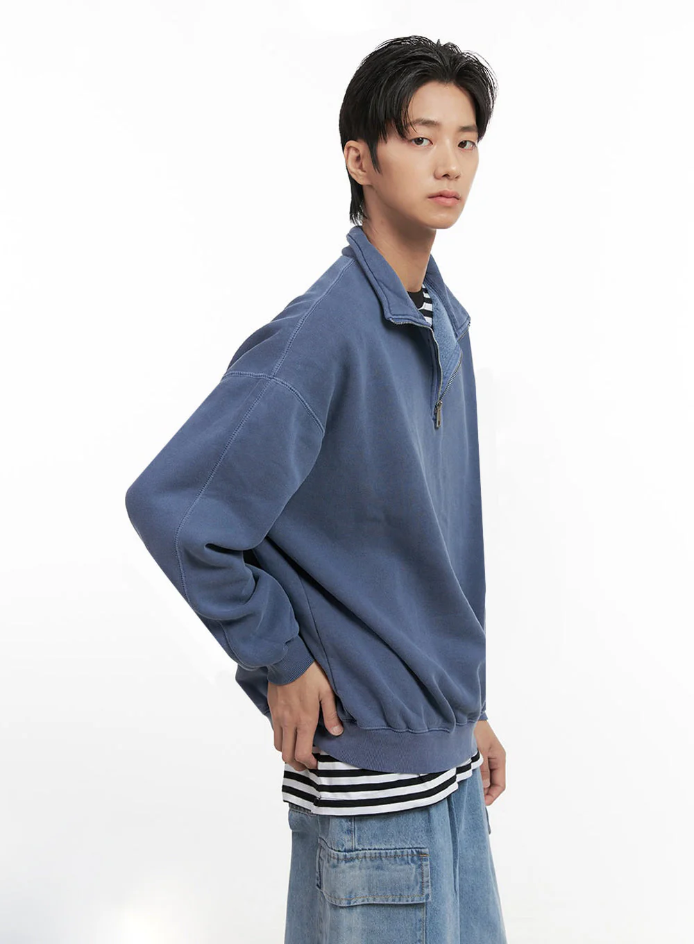 Men's Washed Cotton Half-Zip Crewneck ID406 - Image 4