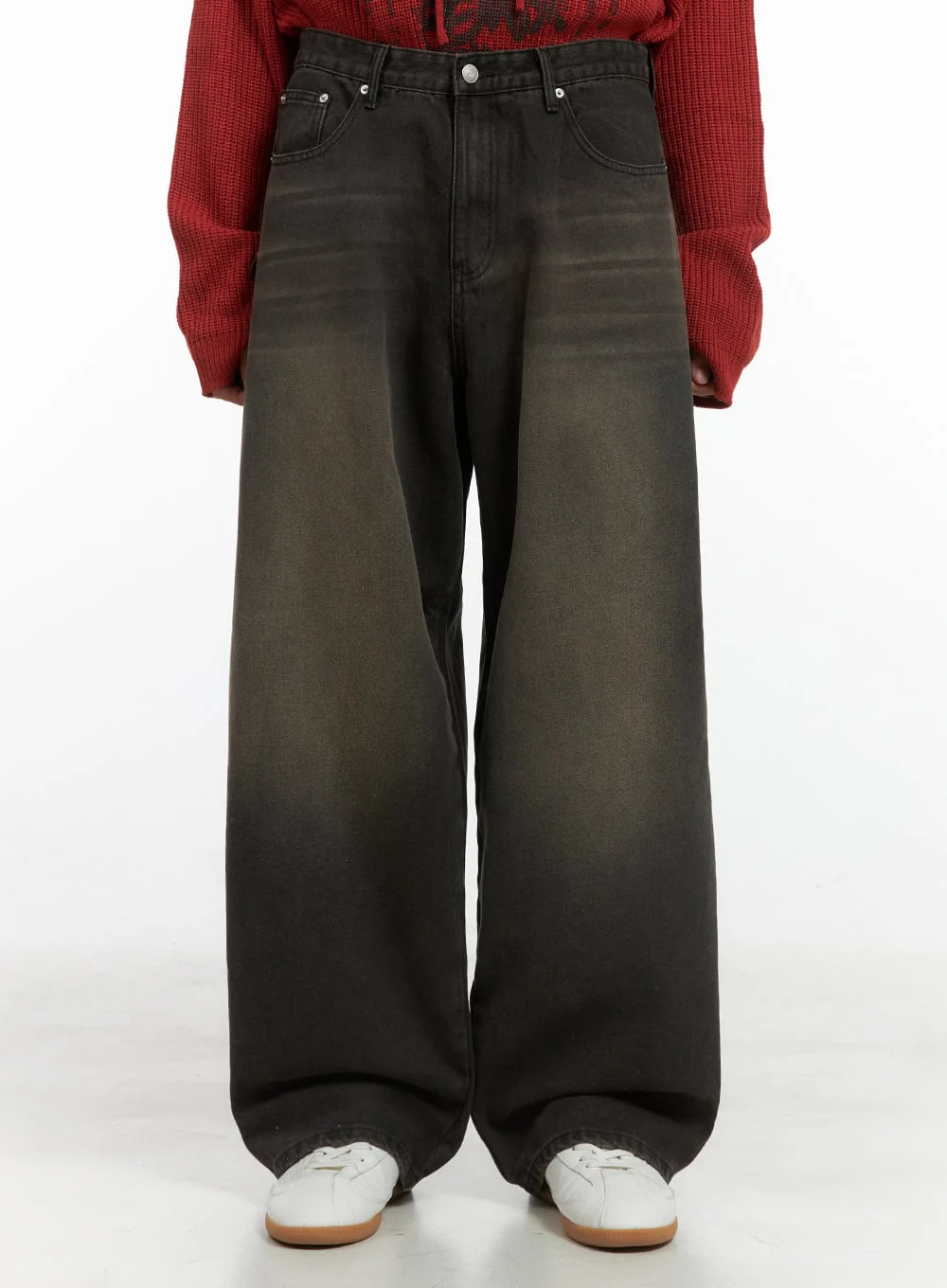 Men's Washed Cotton Wide Leg Jeans (Black) IS420 - Image 2