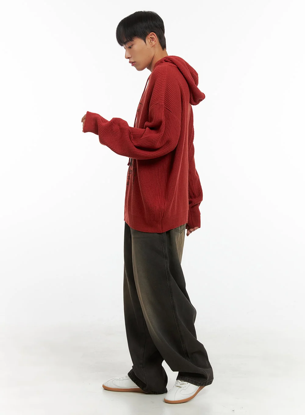 Men's Washed Cotton Wide Leg Jeans (Black) IS420 - Image 3
