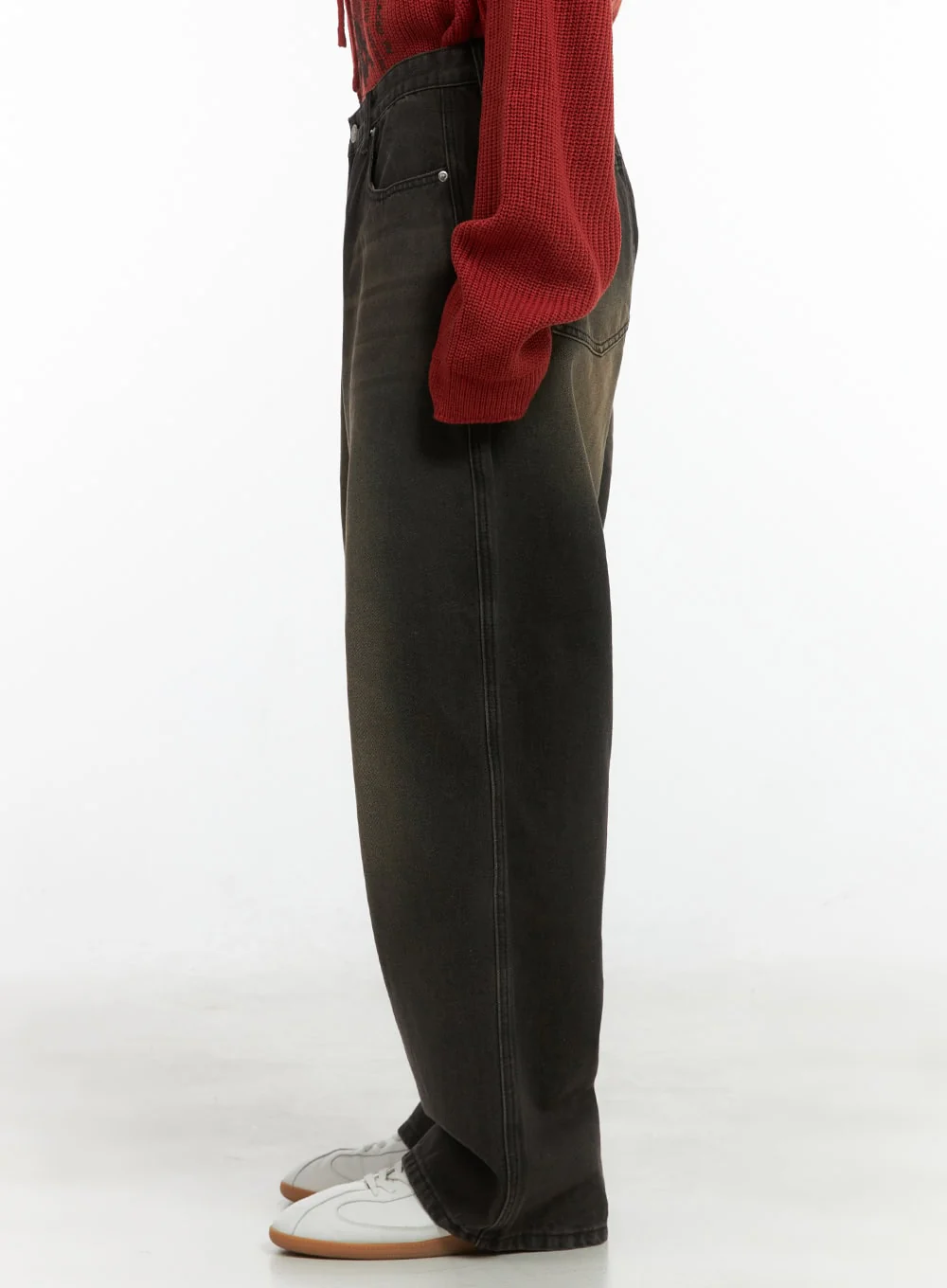 Men's Washed Cotton Wide Leg Jeans (Black) IS420 - Image 4