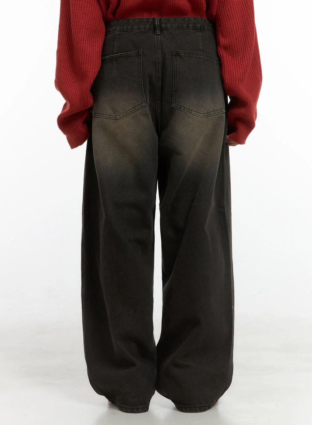 Men's Washed Cotton Wide Leg Jeans (Black) IS420 - Image 5