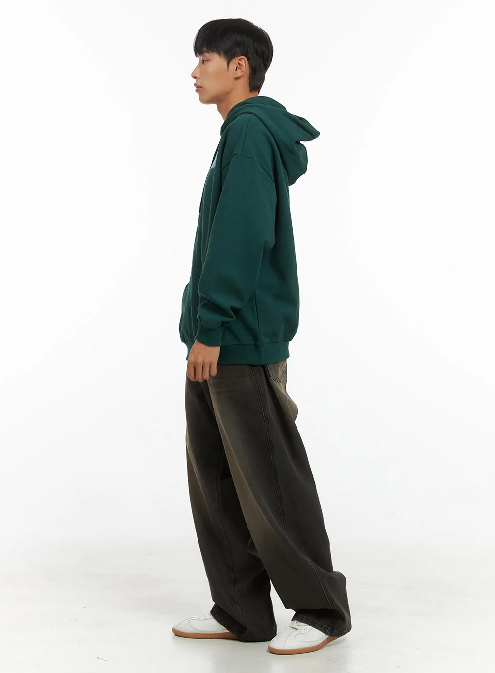 Men's Washed Cotton Wide Leg Jeans (Black) IS420 - Image 7