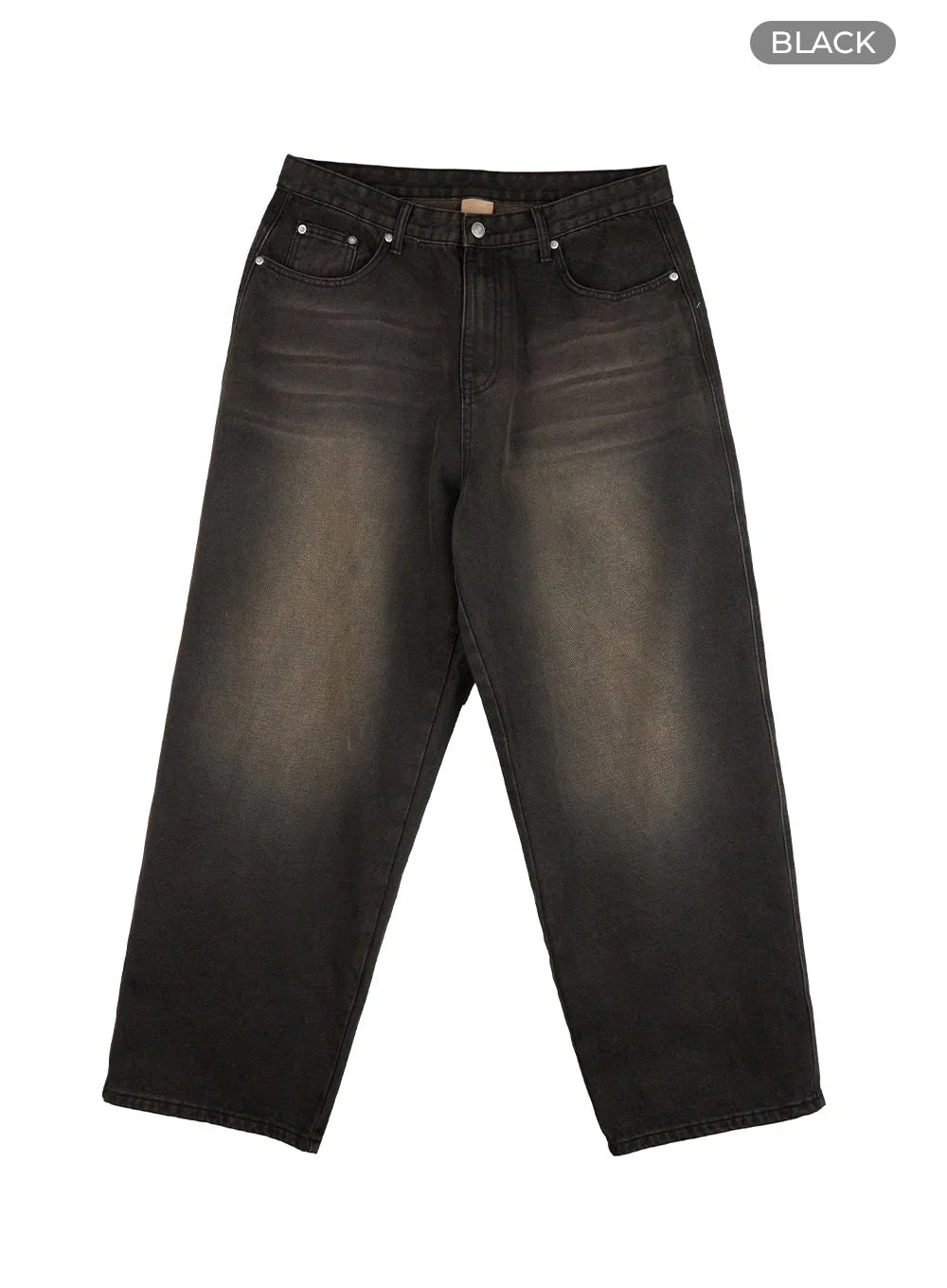 Men's Washed Cotton Wide Leg Jeans (Black) IS420 - Image 9