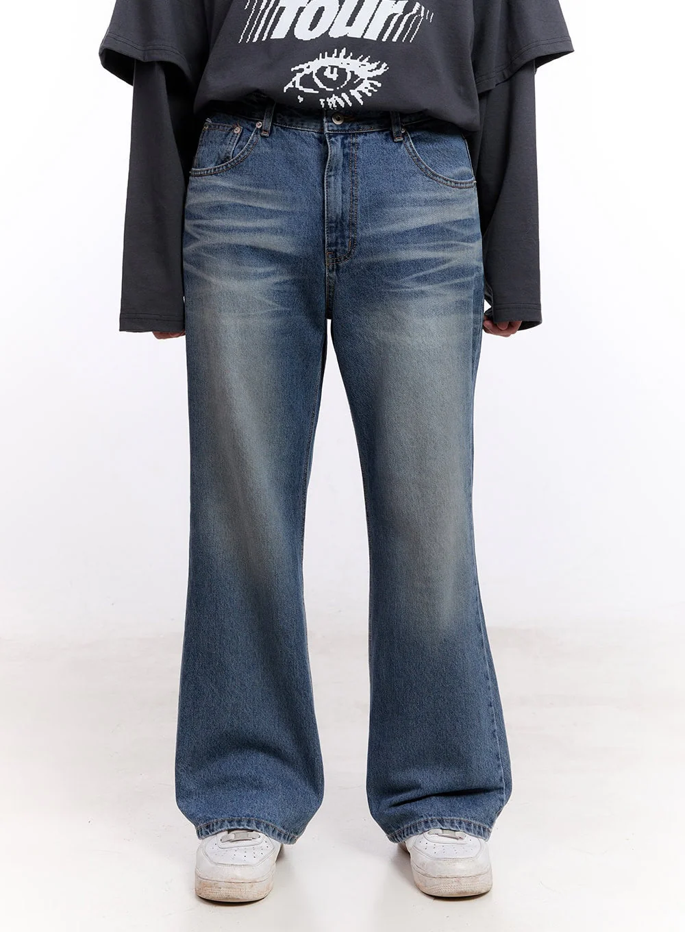 Men's Washed Semi-Flared Jeans IM512 - Image 2
