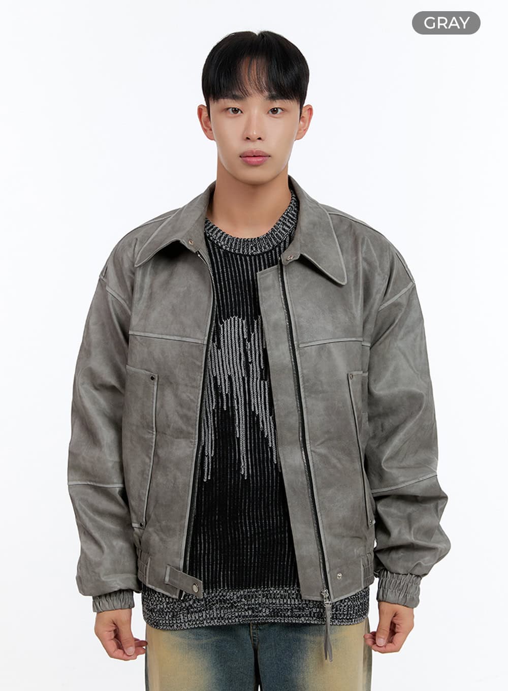 Men's Washed Vintage Zip-Up Leather Jacket IS413 - Image 10