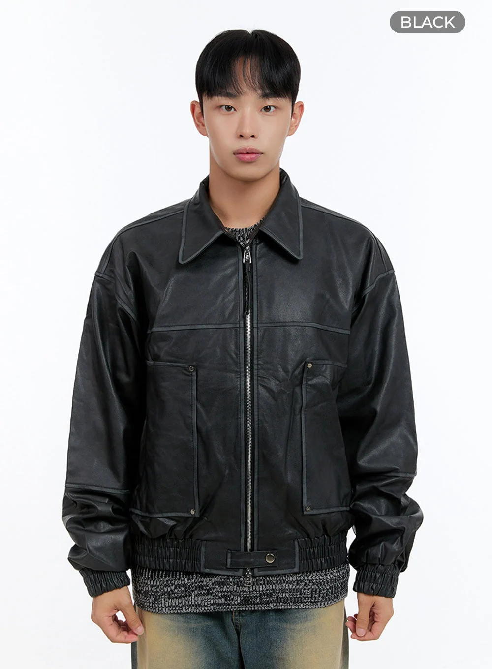 Men's Washed Vintage Zip-Up Leather Jacket IS413 - Image 11