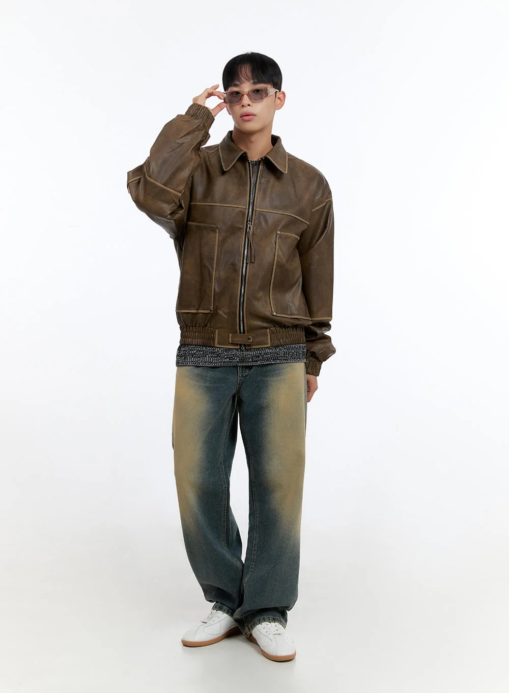 Men's Washed Vintage Zip-Up Leather Jacket IS413 - Image 2