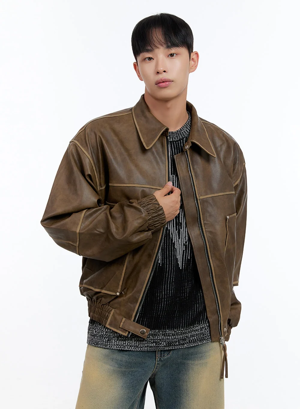 Men's Washed Vintage Zip-Up Leather Jacket IS413 - Image 3