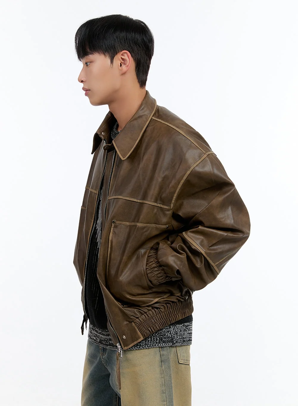 Men's Washed Vintage Zip-Up Leather Jacket IS413 - Image 4