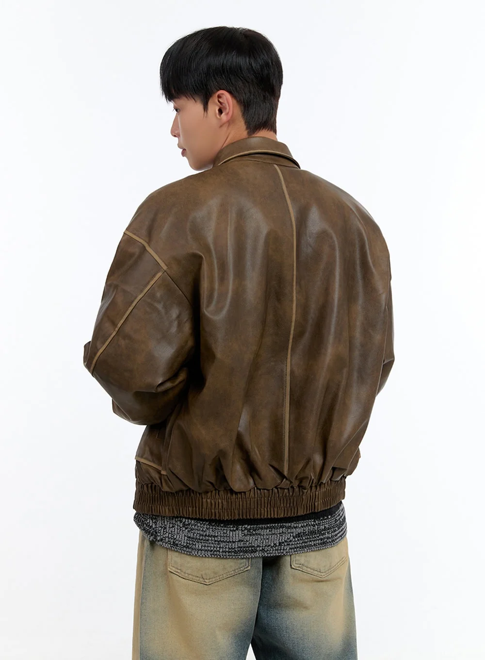 Men's Washed Vintage Zip-Up Leather Jacket IS413 - Image 5