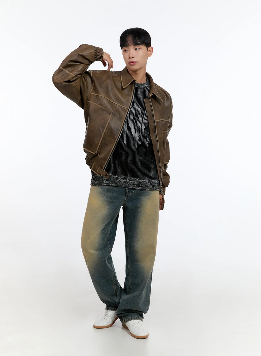 Men's Washed Vintage Zip-Up Leather Jacket IS413 - Image 6