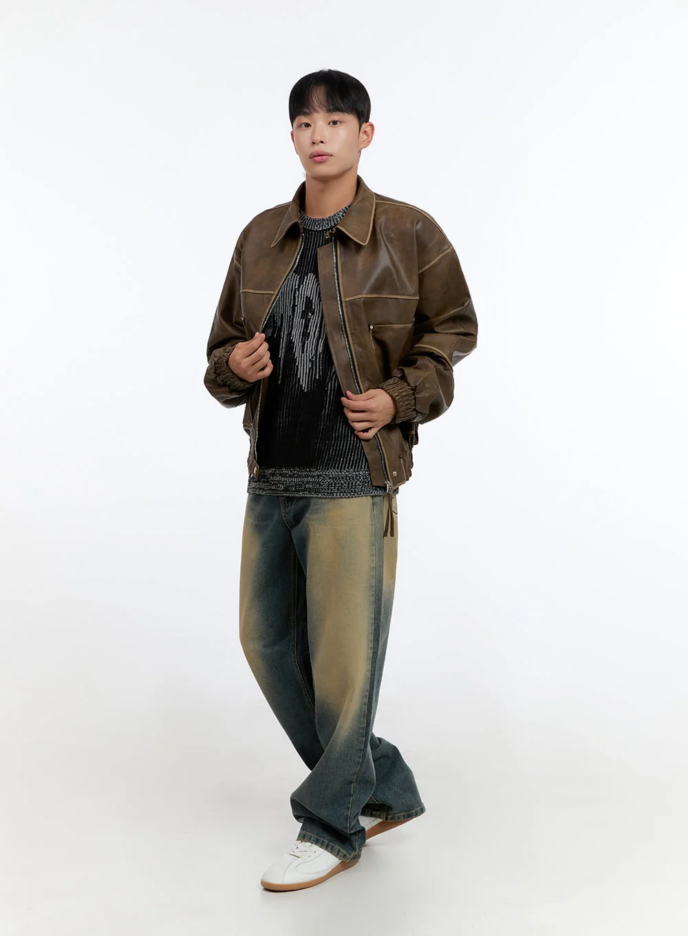 Men's Washed Vintage Zip-Up Leather Jacket IS413 - Image 7