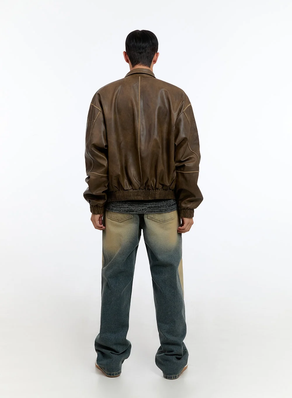 Men's Washed Vintage Zip-Up Leather Jacket IS413 - Image 8