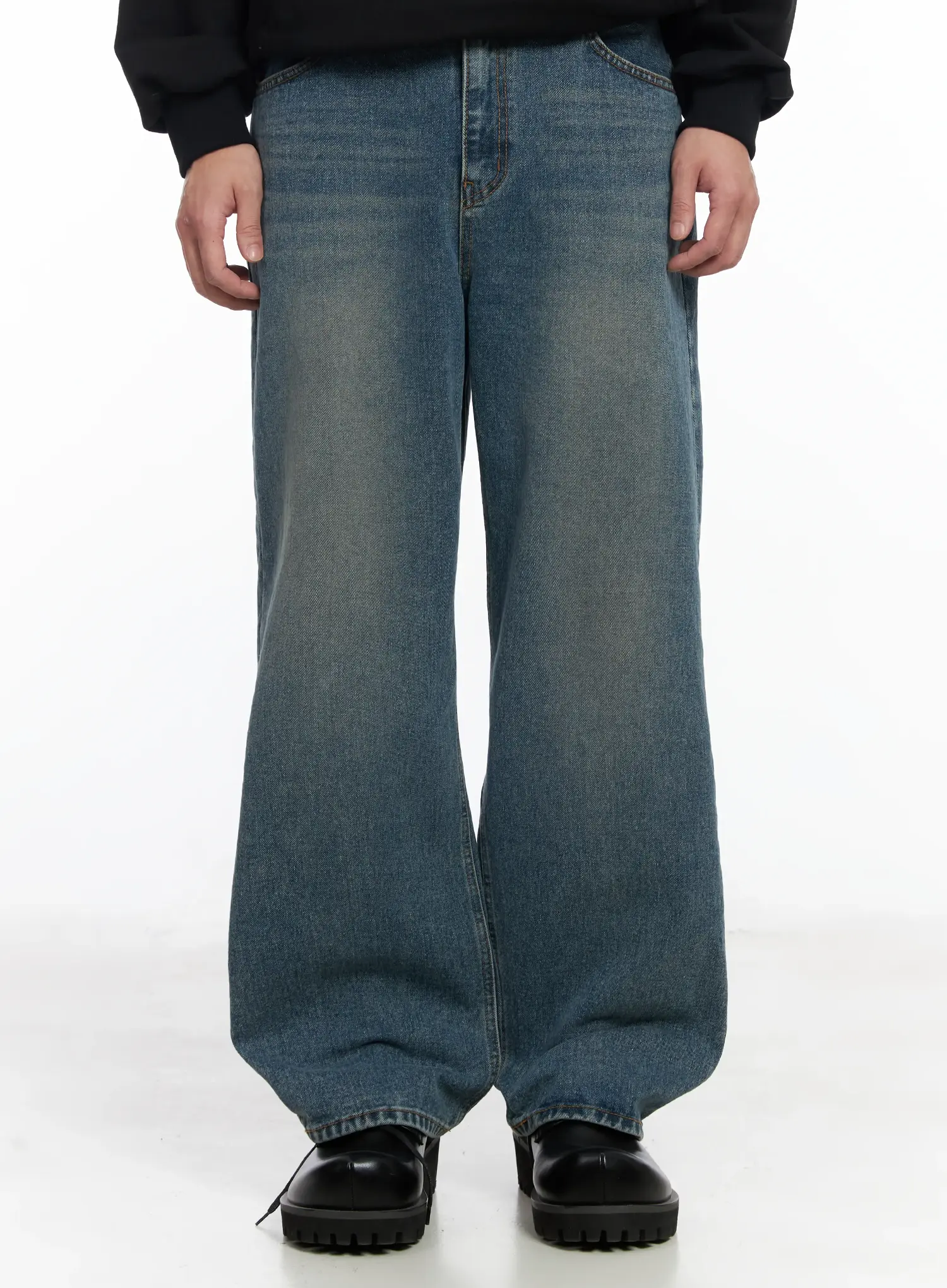 Men's Washed Wide Leg Jeans IF516