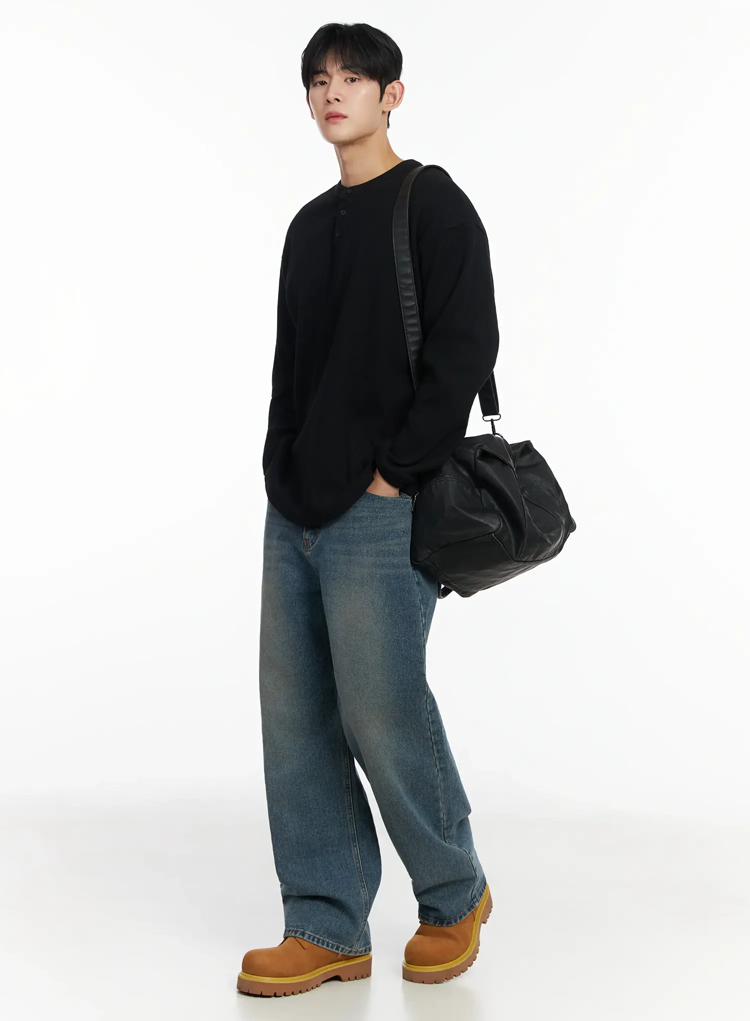 Men's Washed Wide Leg Jeans IF516 - Image 10