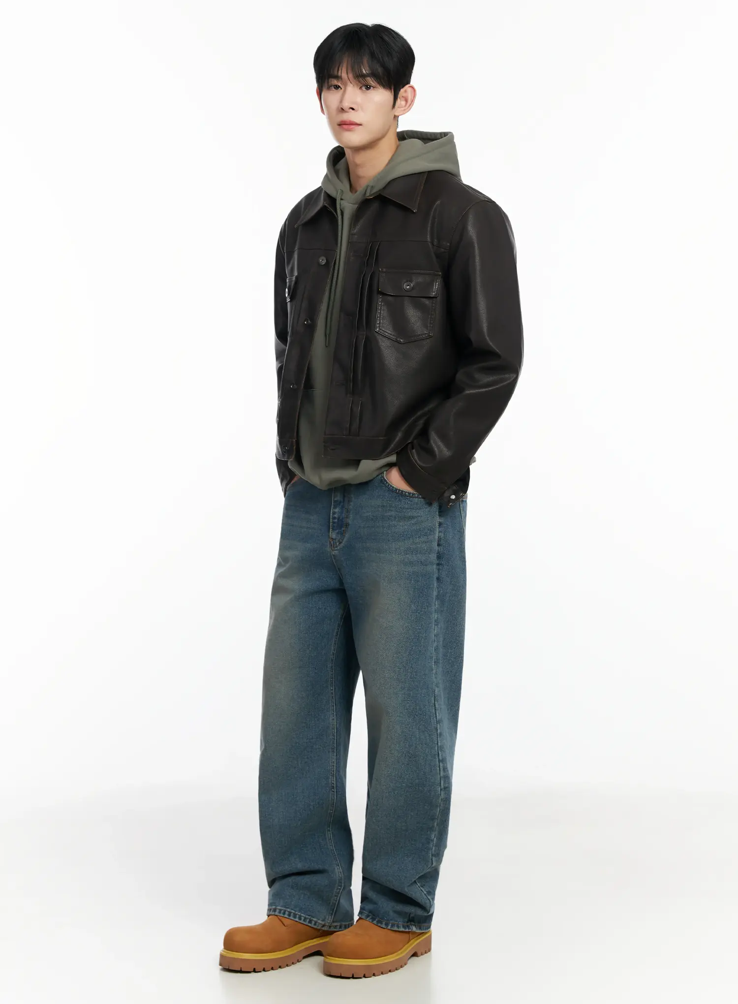 Men's Washed Wide Leg Jeans IF516 - Image 2