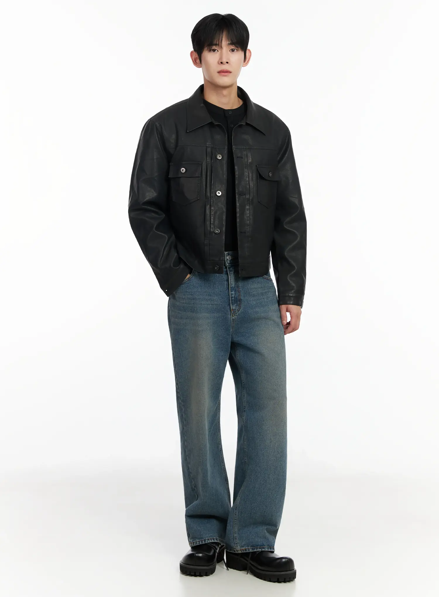 Men's Washed Wide Leg Jeans IF516 - Image 8